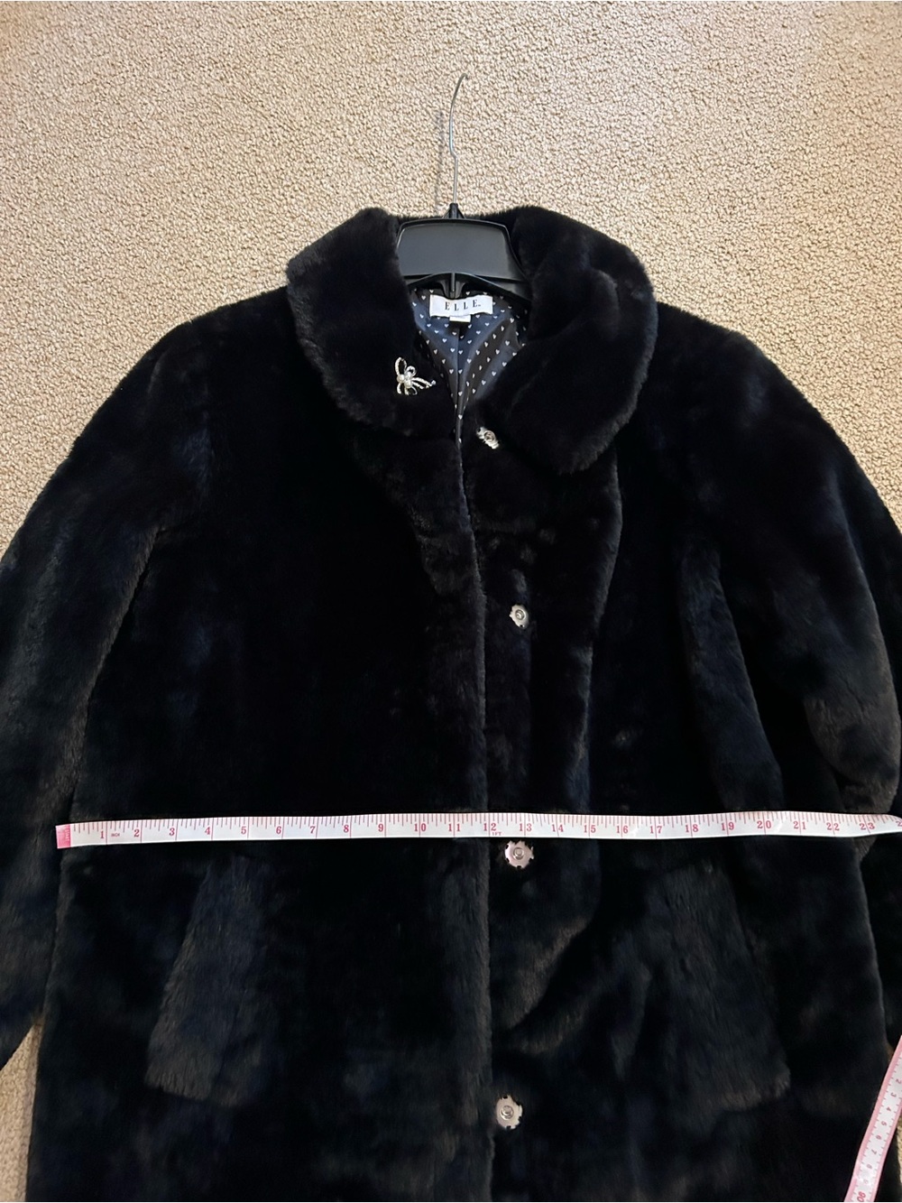 ELLE Black Faux Fur Teddy Coat with Decorative Buttons
